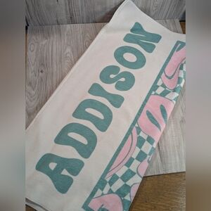 Smiley Face Beach Towel "ADDISON" Monogram Terry Cloth Checks Silly Face